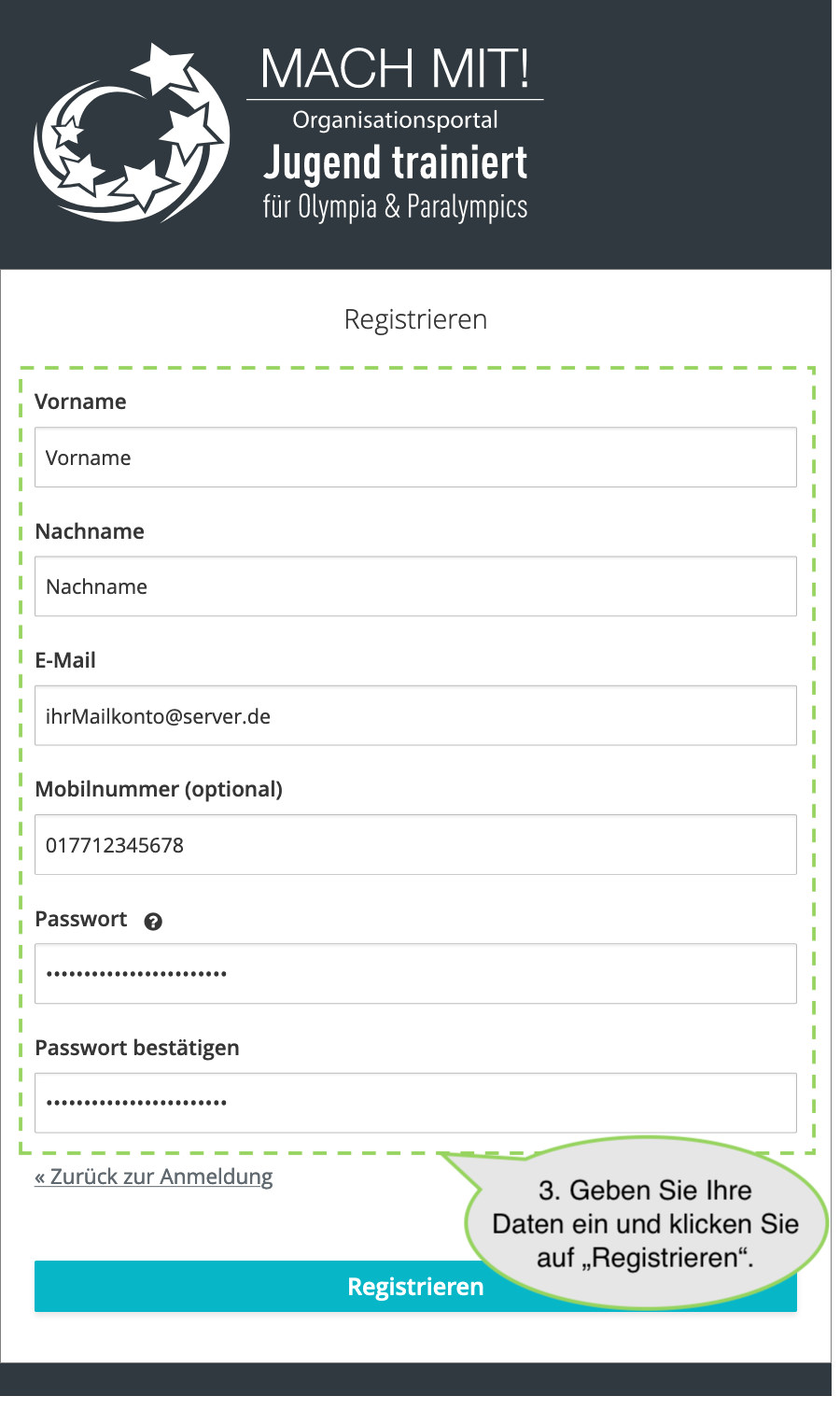 Registrierung – Schritt 3